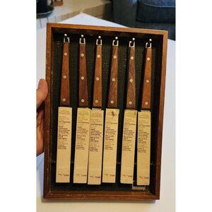 Vintage Ekco Flint Steak 6  Knife Set With Wooden Handles & Case G5037W